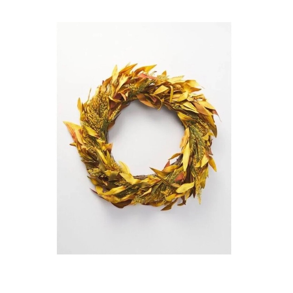 Gardeners Eden Fall Foliage Wreath Yellow Lavender Autumn Leaf Harvest Decor 24"